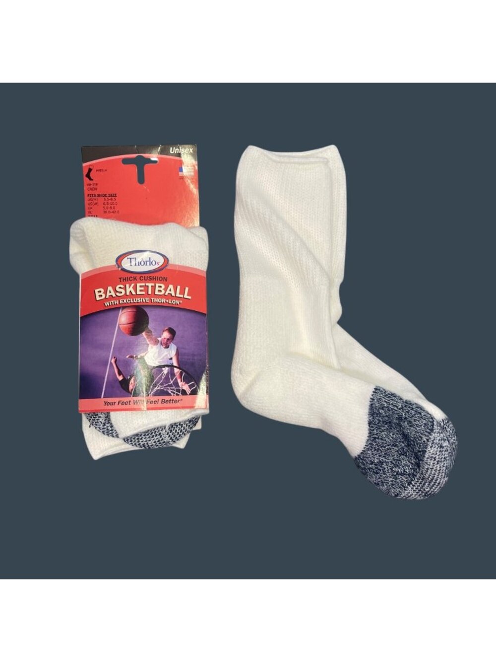 Thorlos Pair Basketball Crew Socks Unisex Sz Medium Thick Cushion Thorlon READ